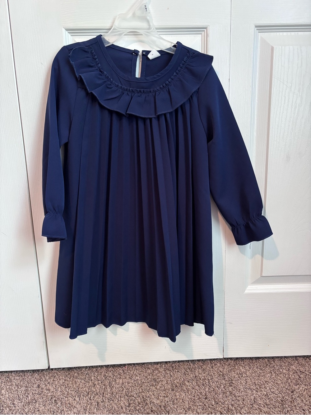 SHEIN Navy Blue Ruffled Pleated Long Sleeve Kids Dress